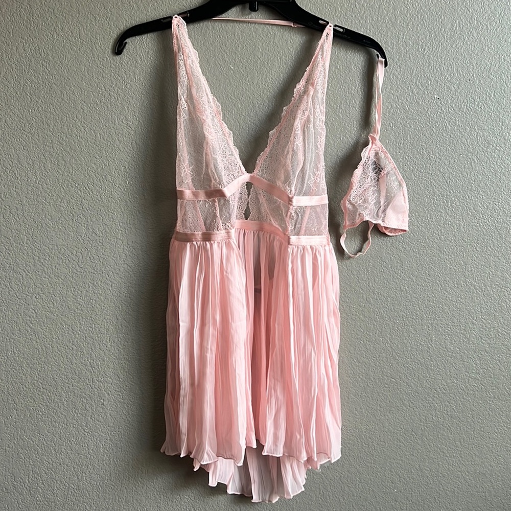 Victoria’s Secret pink Mesh Babydoll Panty Set lingerie